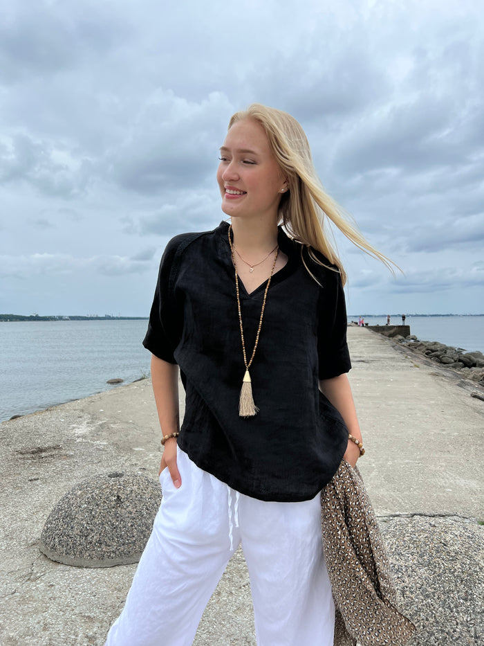 Palma linen shirt, black