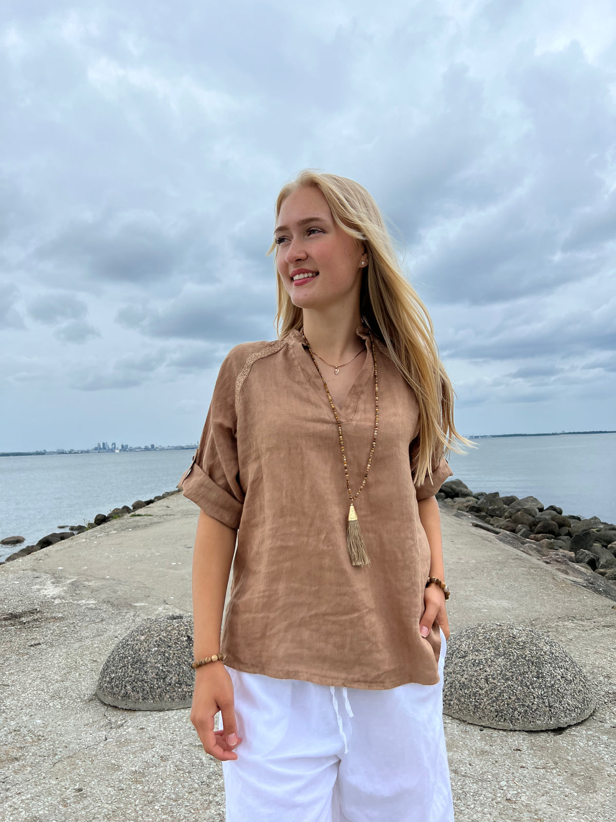 Palma -pellavapaita, camel