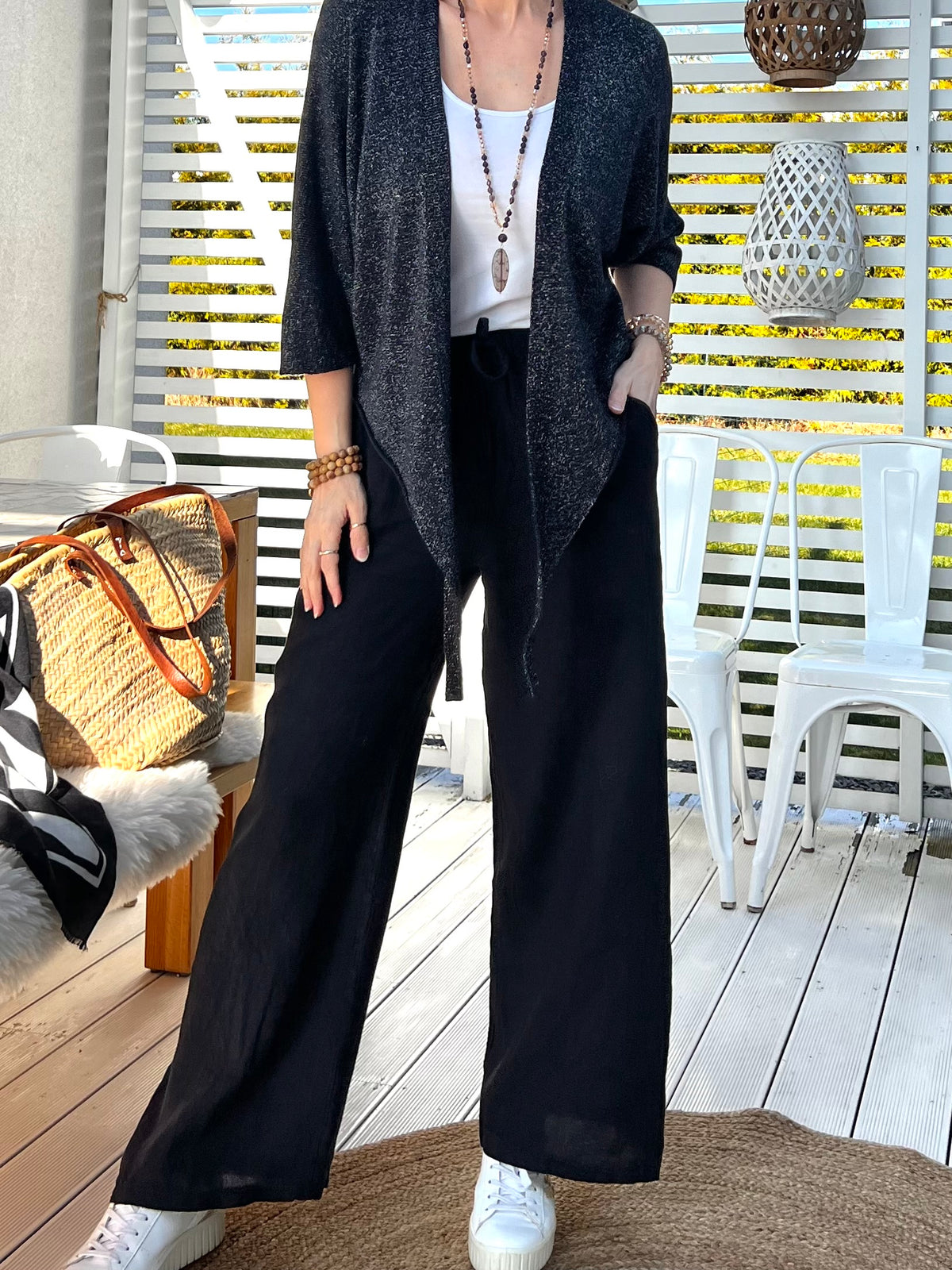 Elena -pellavahousut, musta