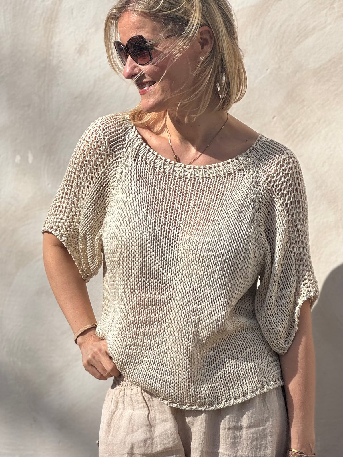 Zoe cotton sweater, light beige