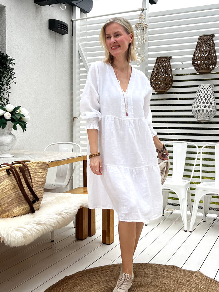 Belinda linen dress, white