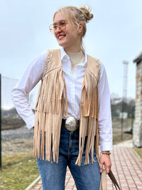 Meg fringe vest, sand