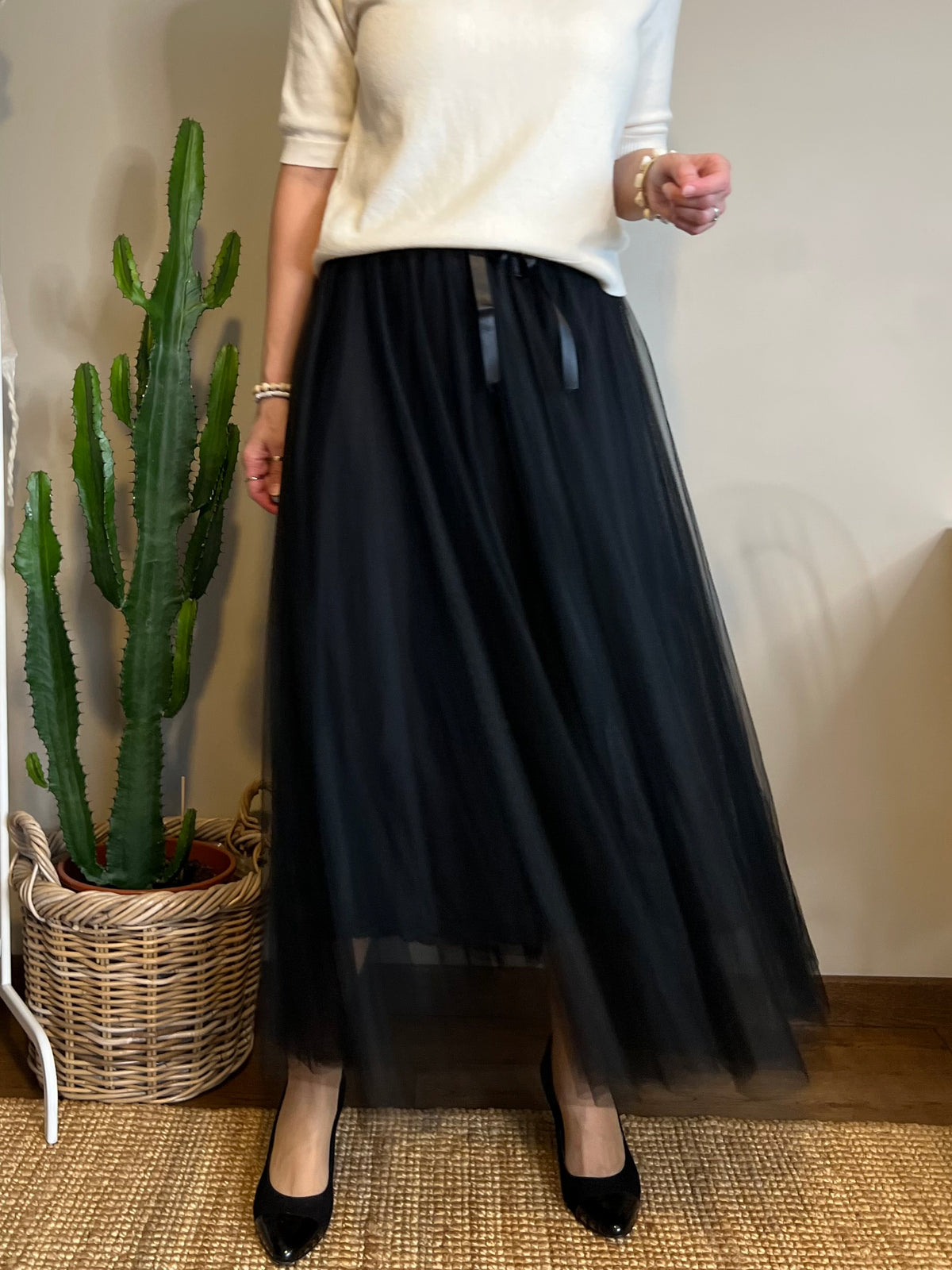 Long tulle skirt, black