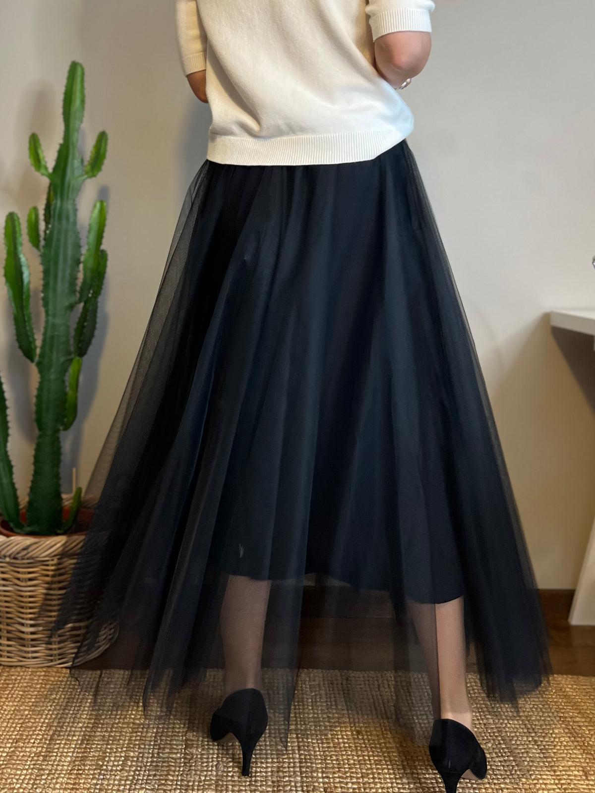Long tulle skirt, black