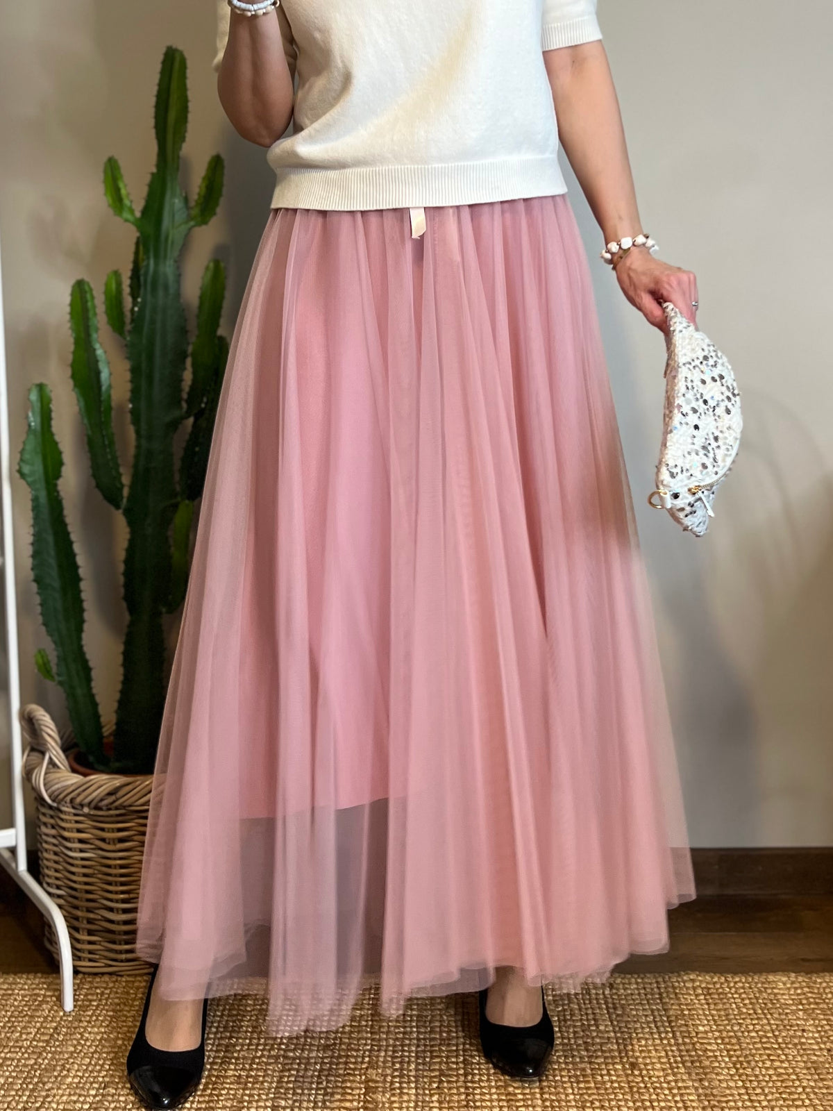 Long tulle skirt, pink