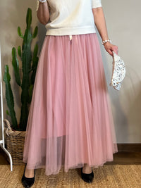 Long tulle skirt, pink