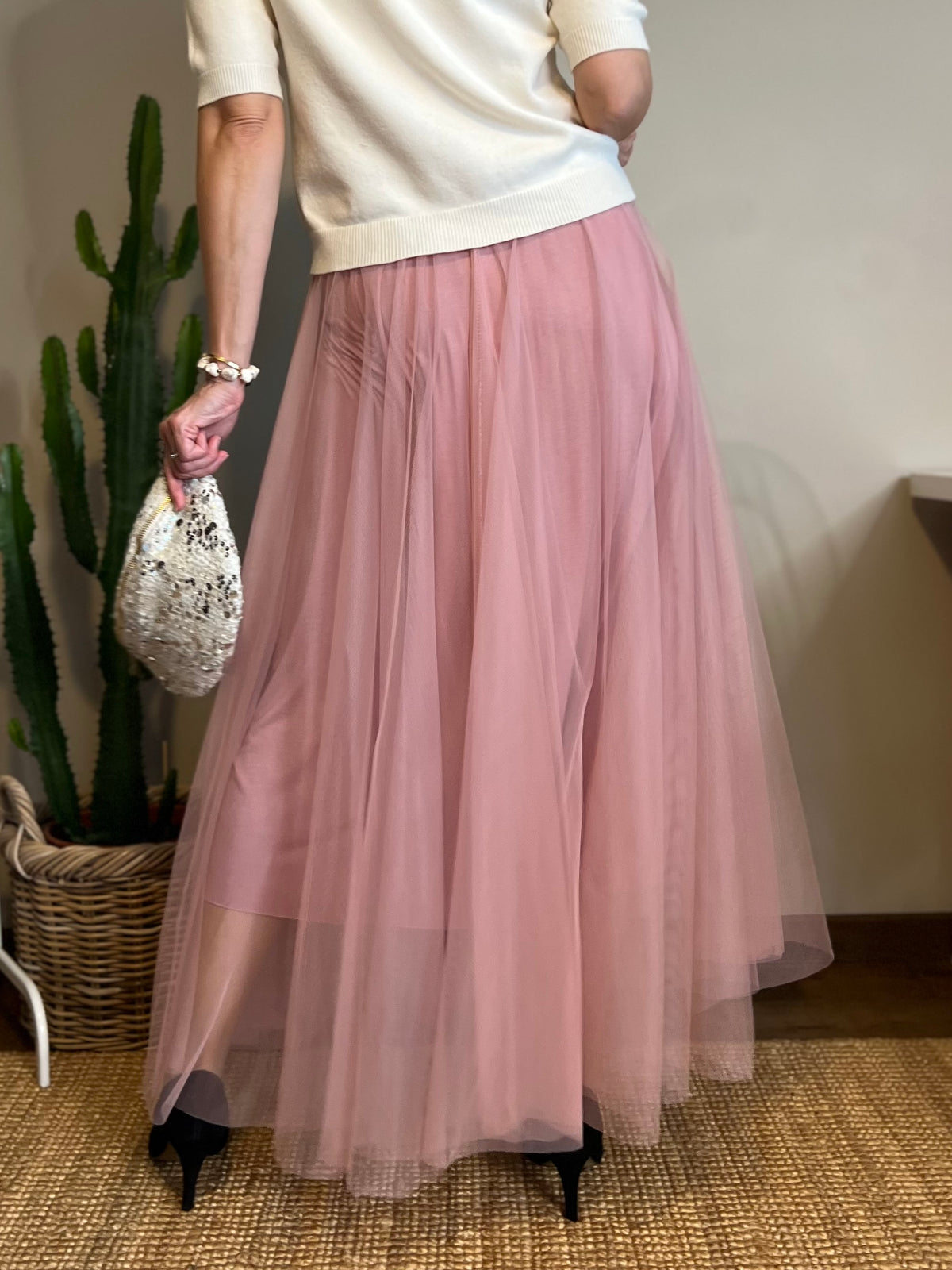 Long tulle skirt, pink