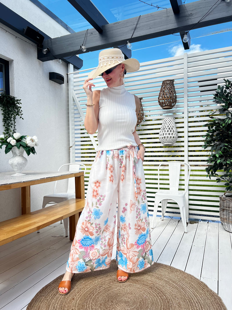Sara -housut, vaalea beige / sinikukallinen