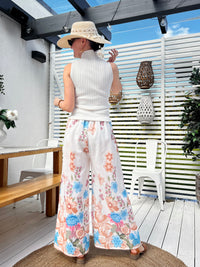 Sara trousers, light beige / blue floral