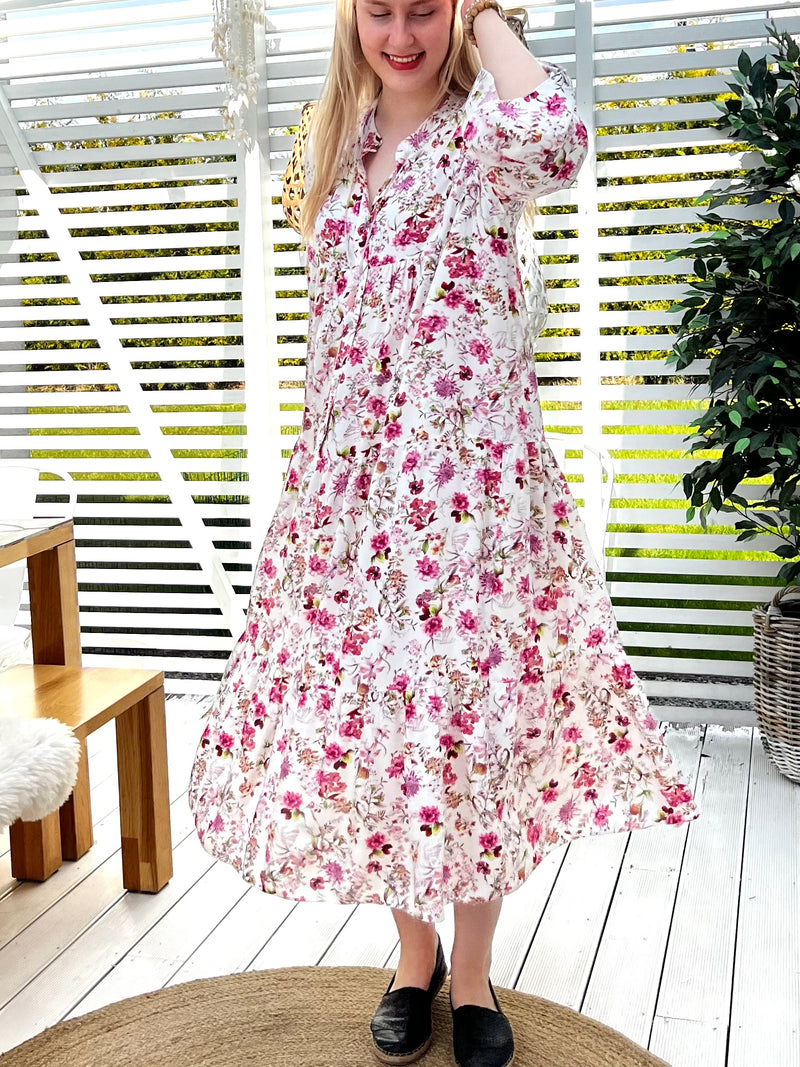 Summer Dream -mekko, valkoinen-pinkkikukka