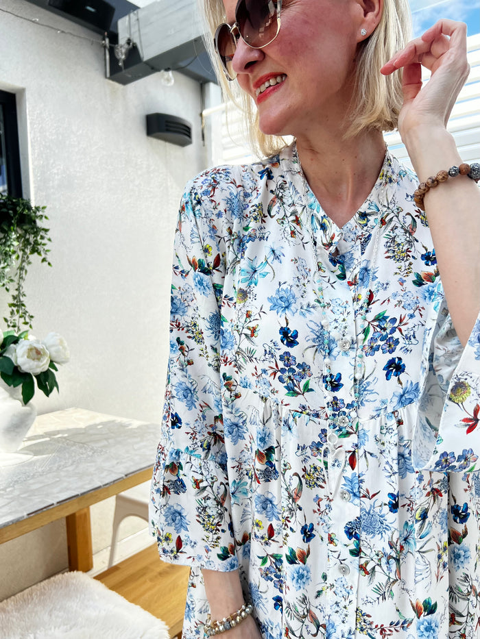 Summer Dream dress, white-blue flower