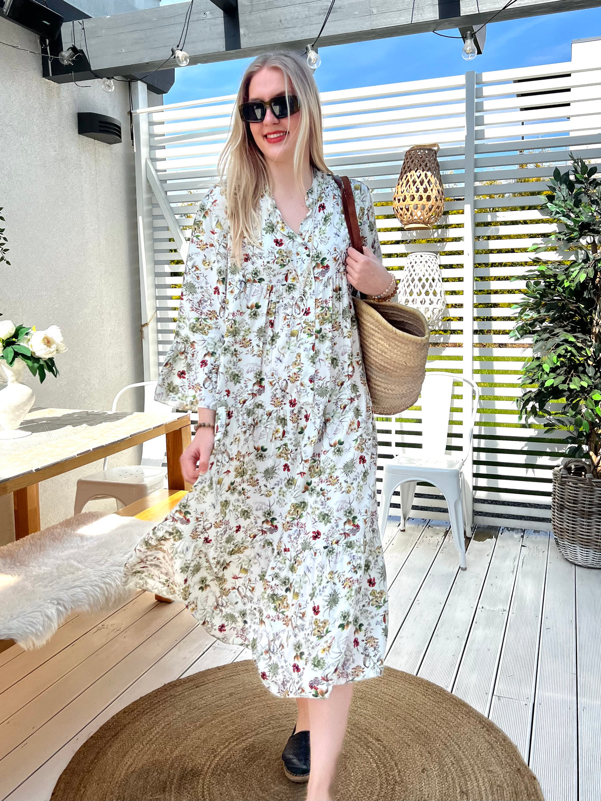 Summer Dream -mekko, valkoinen-vihreäkukka