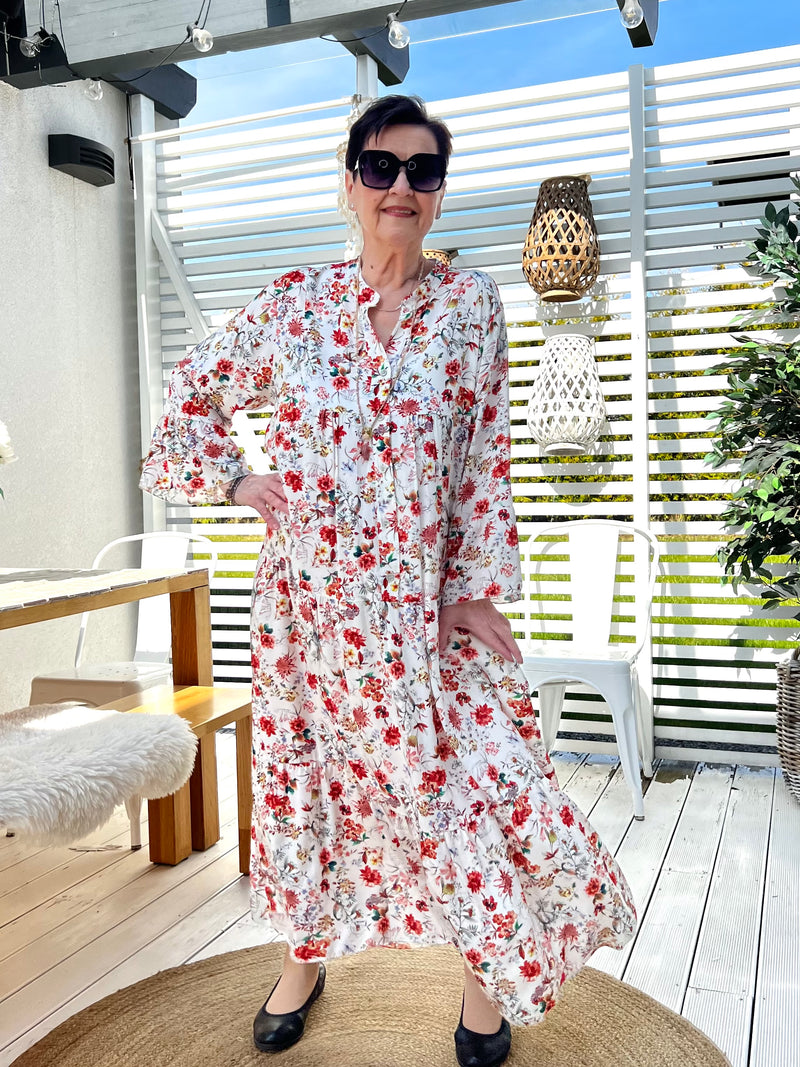Summer Dream -mekko, valkoinen-punakukka