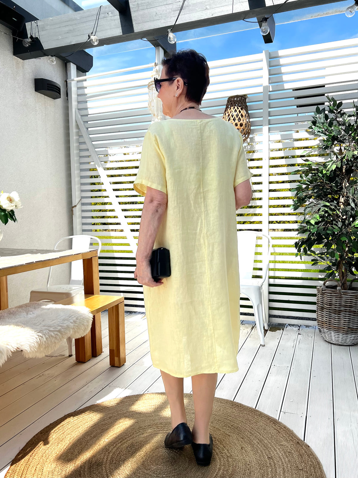 Isabella linen dress, light yellow