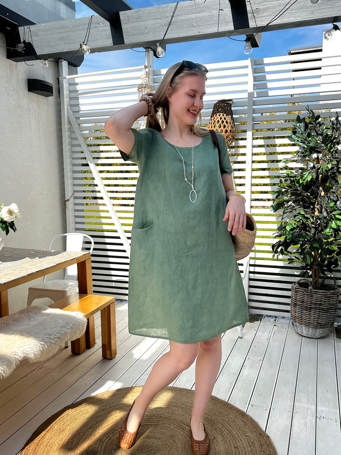 Isabella linen dress, green