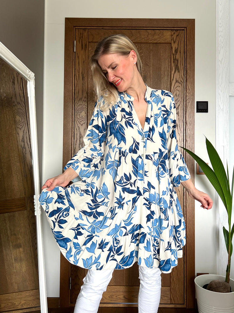 Effie tunic / dress, blue/l.white
