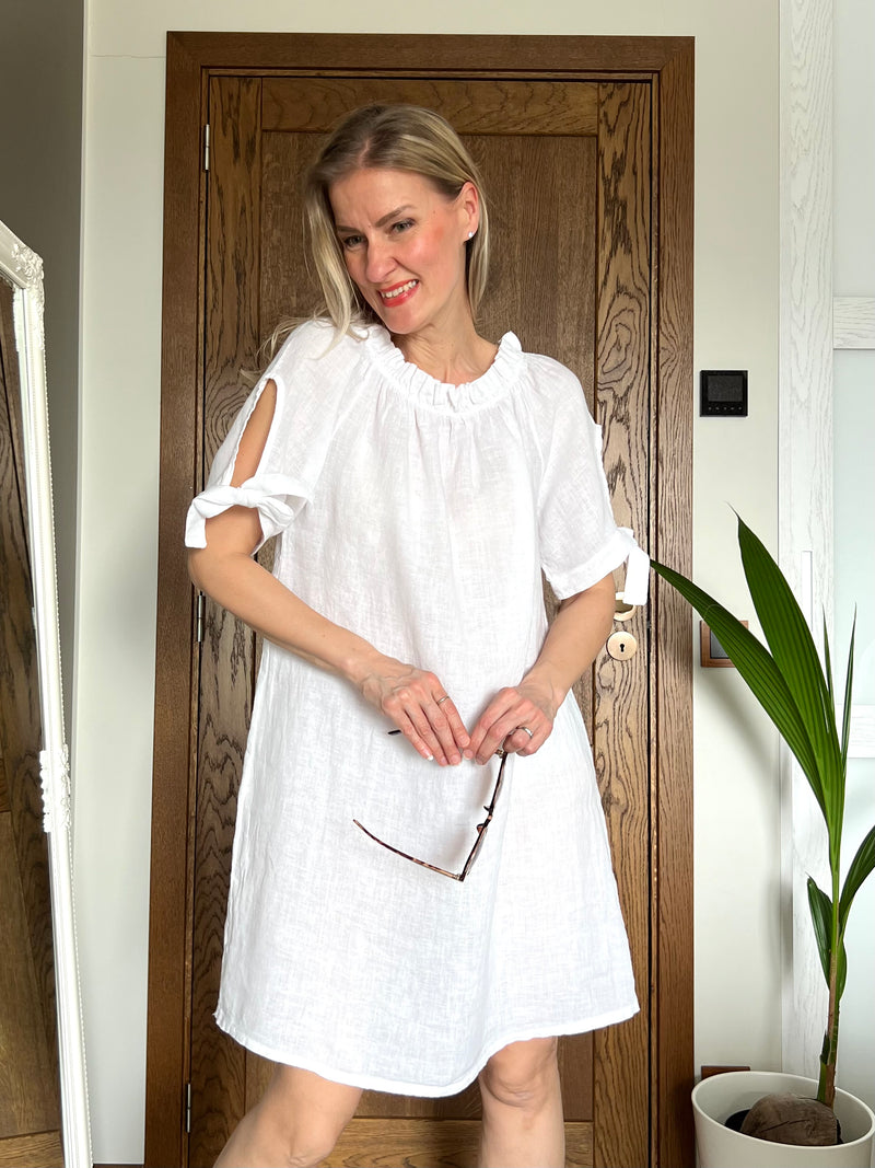 Carmen linen dress, white