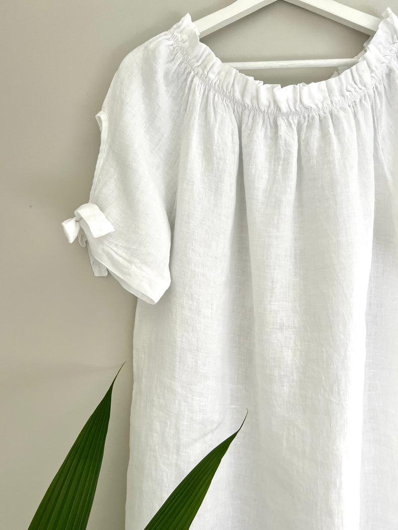 Carmen linen dress, white