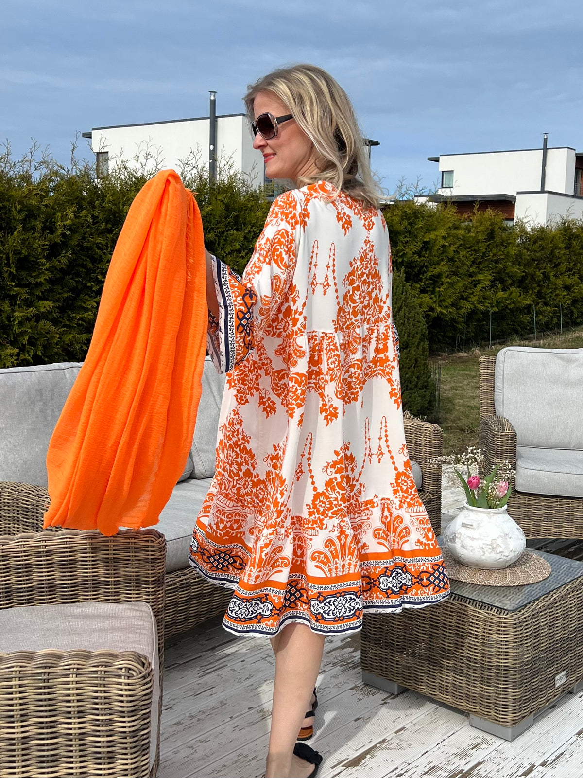 Isla Resort dress, orange / navy