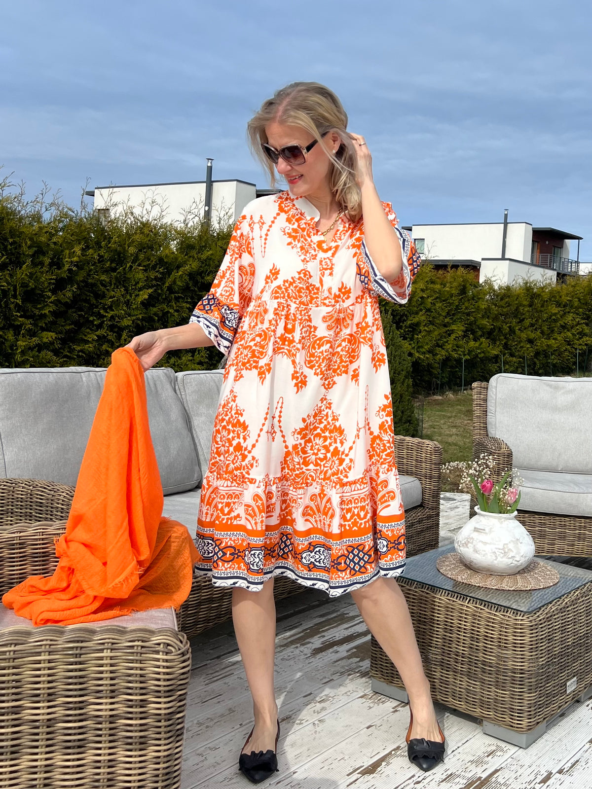 Isla Resort dress, orange / navy