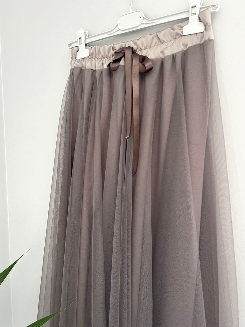 Long tulle skirt, Taupe