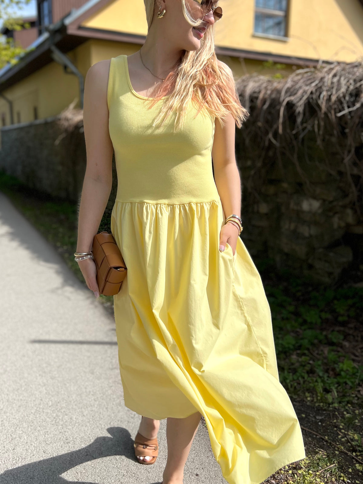 Letizia -puuvillamekko, keltainen