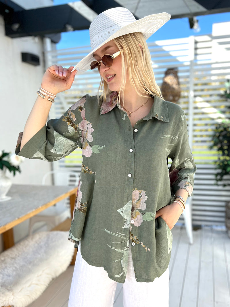 Serena linen shirt, green