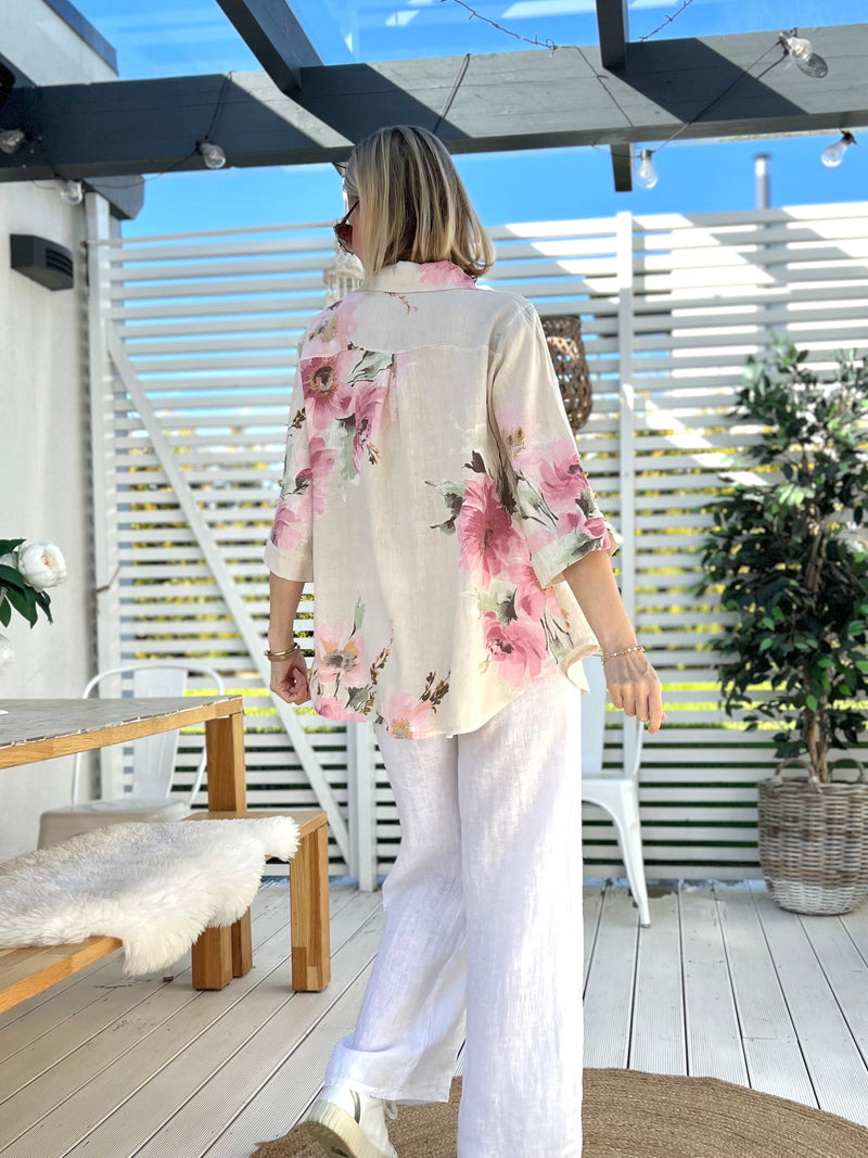 Serena linen shirt, light beige