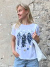 Feather - t-shirt, white / navy