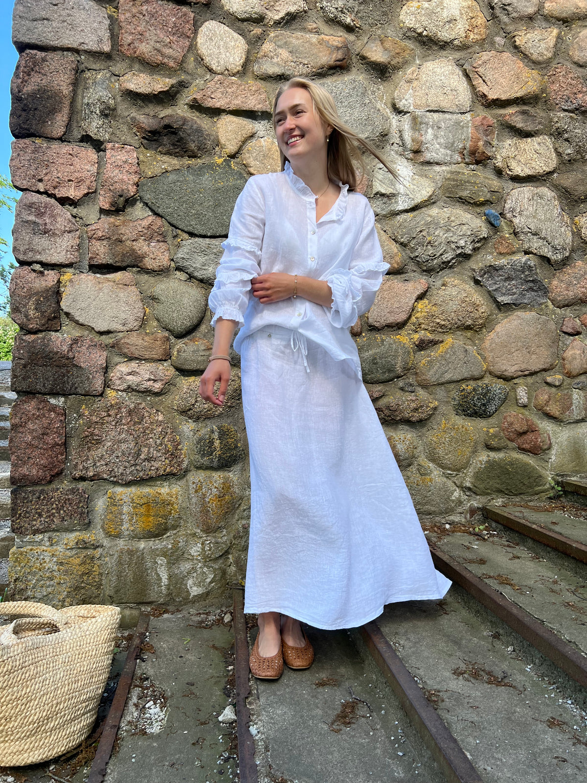 Thea linen skirt, white