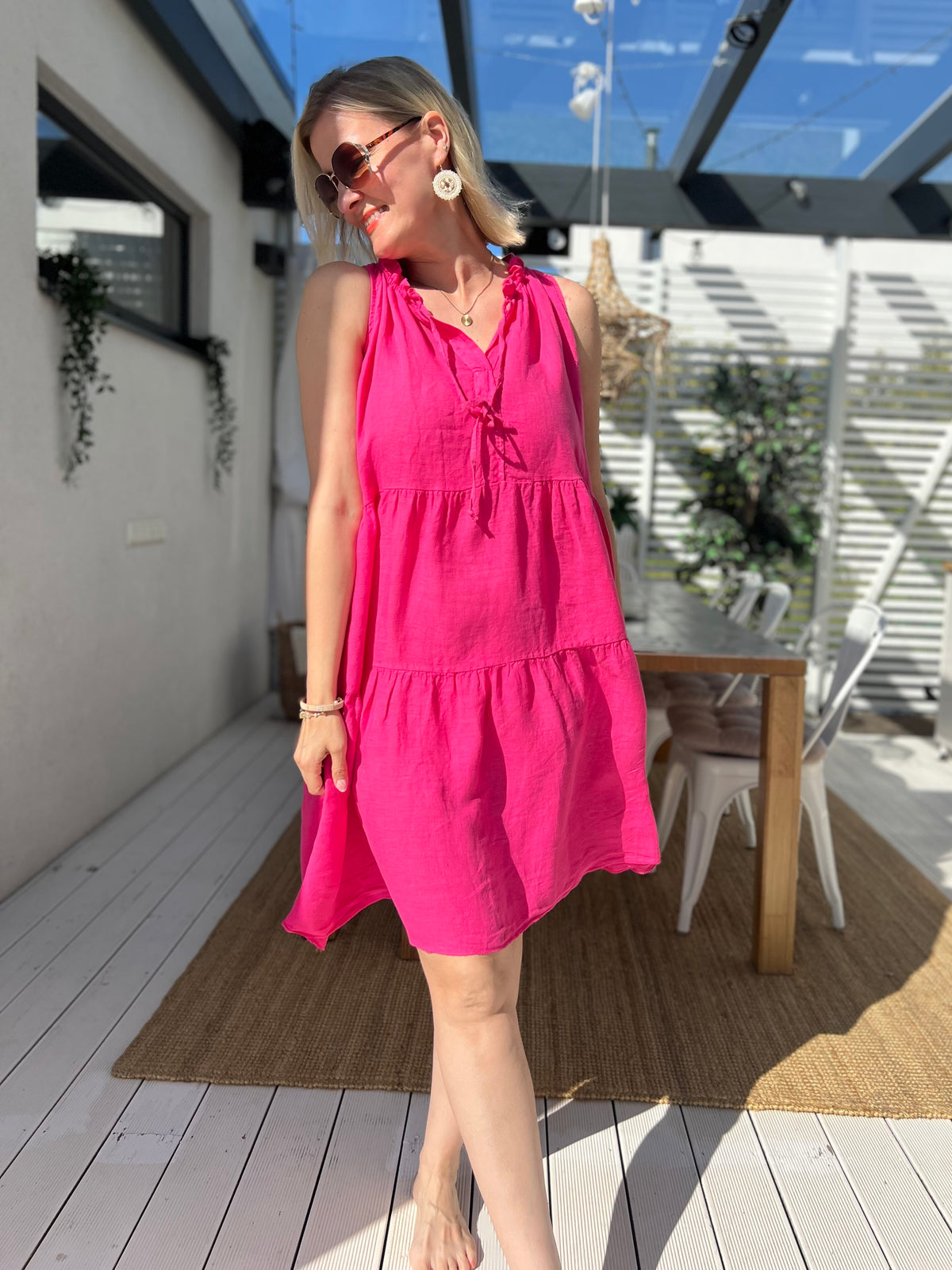 Carita linen dress, pink