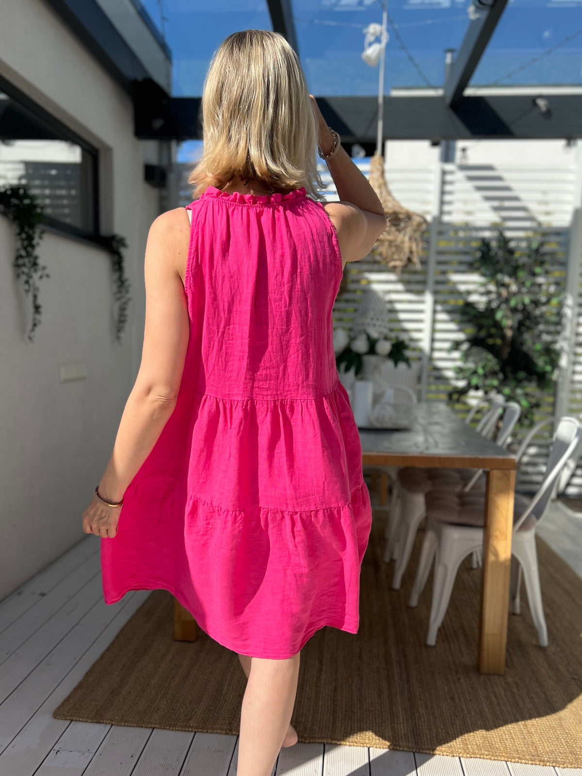 Carita linen dress, pink