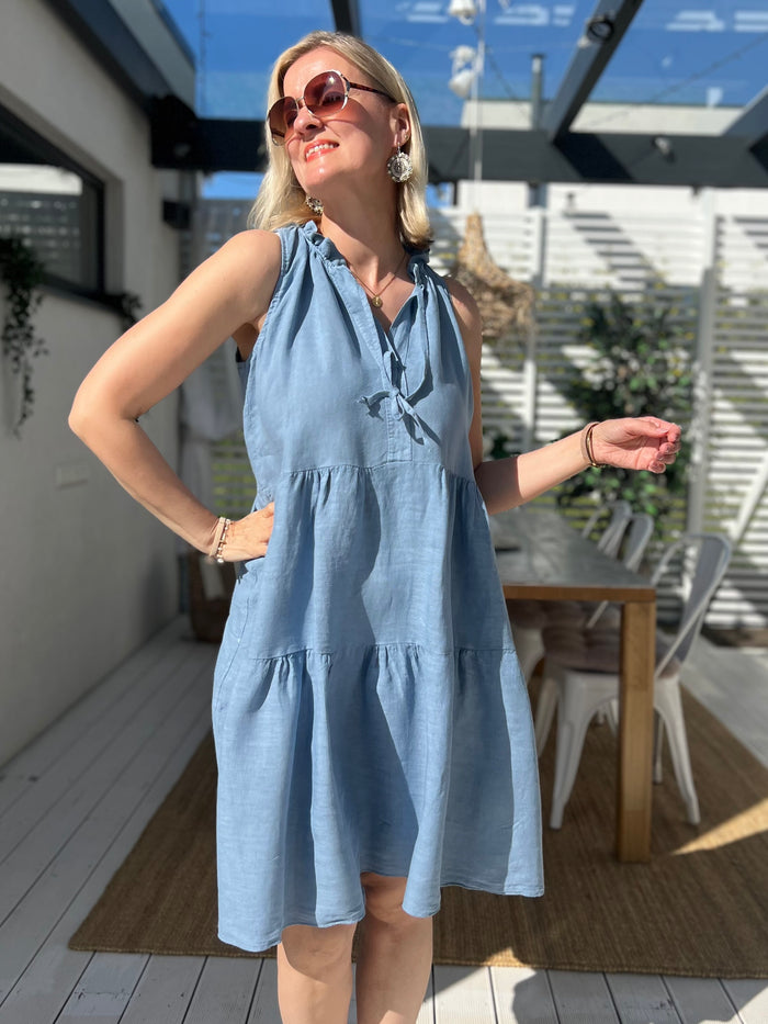 Carita linen dress, jeans