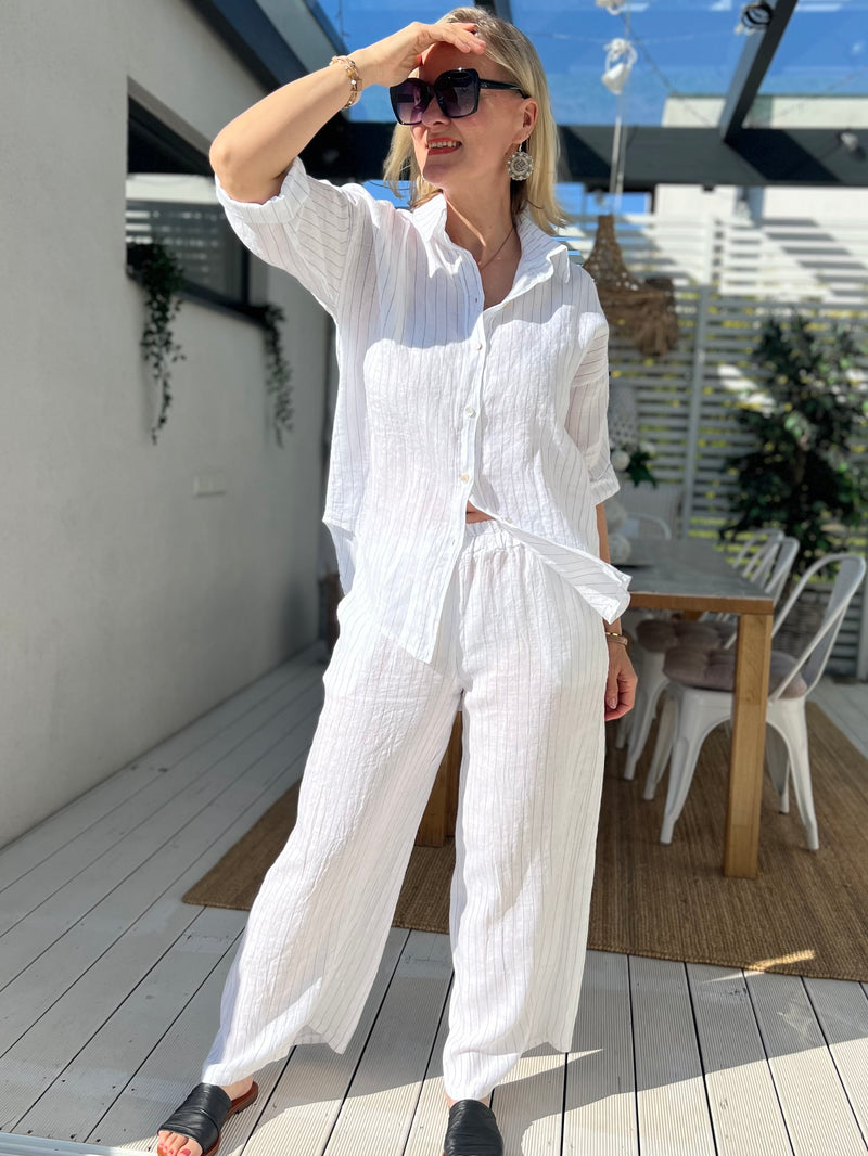 Elite Stripes linen shirt, white