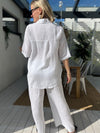 Elite Stripes linen shirt, white
