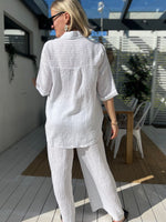 Elite Stripes linen shirt, white