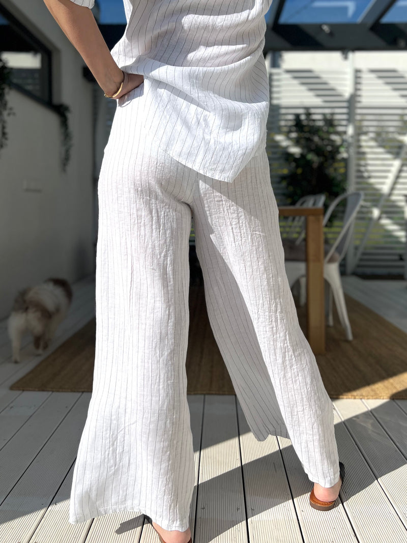 Elite Stripes linen pants, white