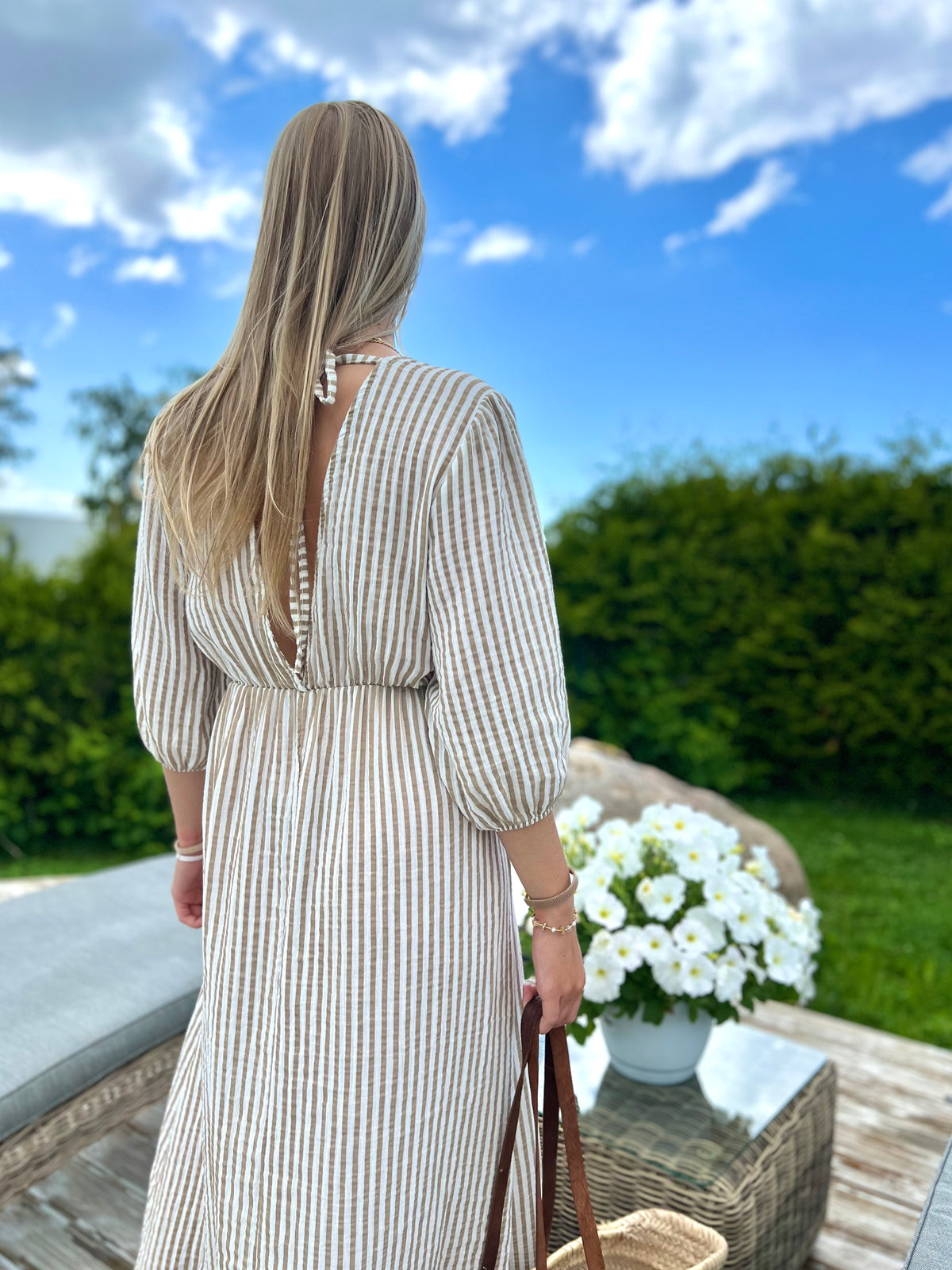 Corfu Stripes maxi dress, beige/white