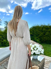 Corfu Stripes maxi dress, beige/white