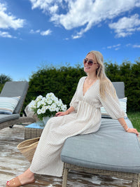 Corfu Stripes maxi dress, beige/white