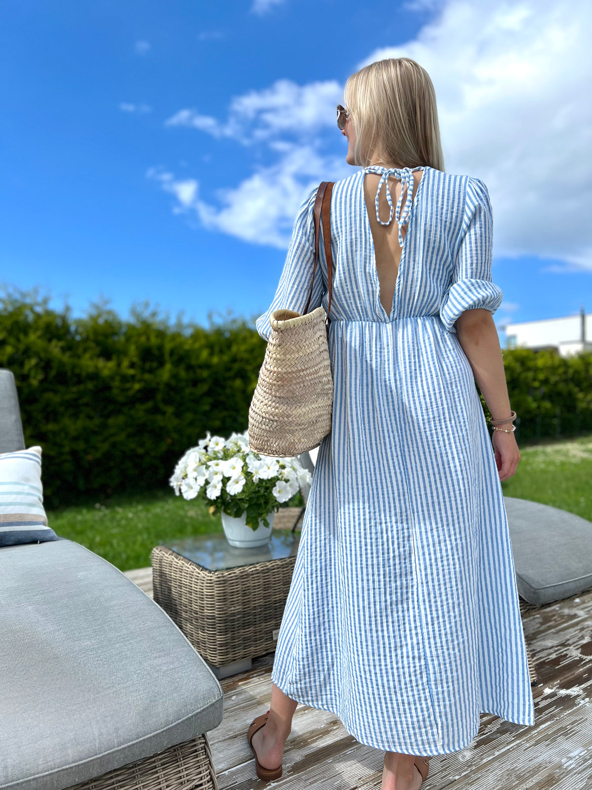 Corfu Stripes maxi dress, blue/white