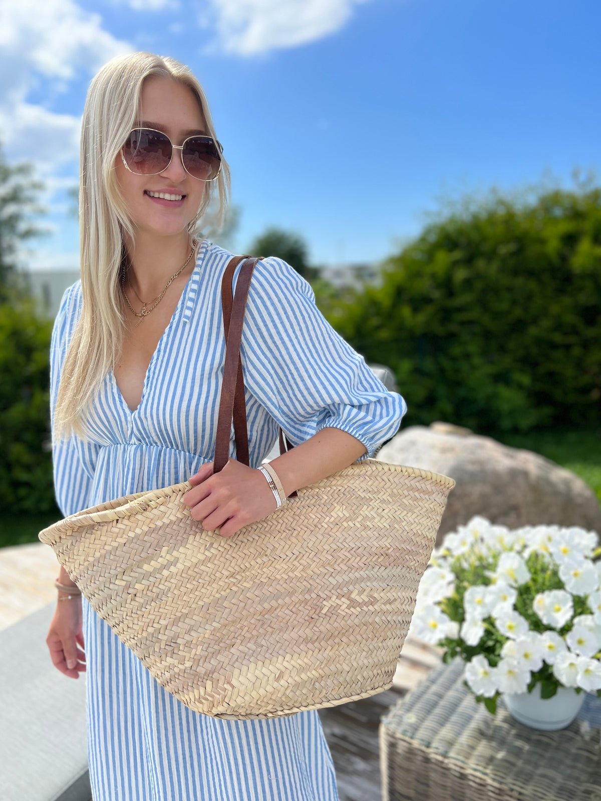 Corfu Stripes maxi dress, blue/white