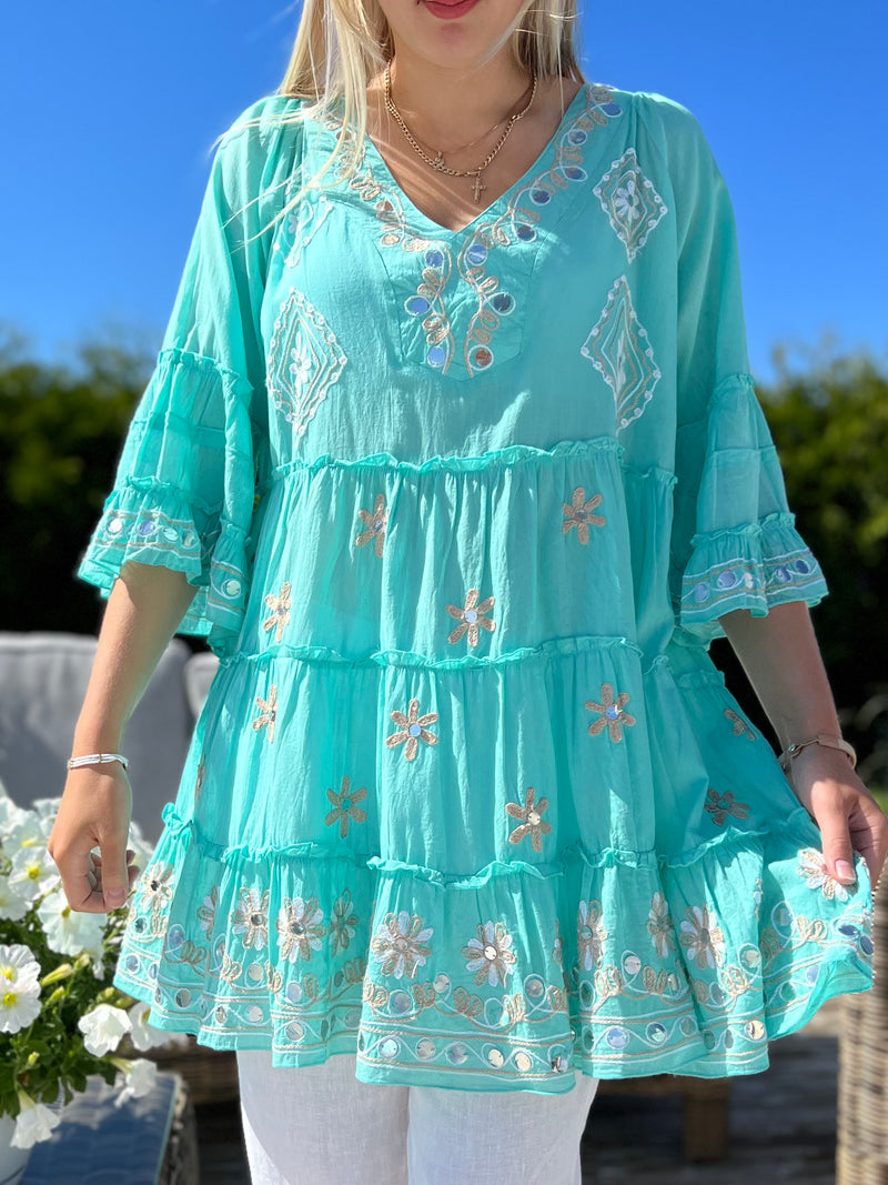 Alisha cotton dress / tunic, turquoise