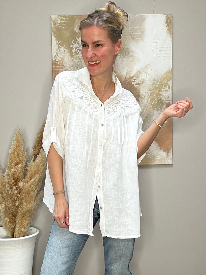 Lacy linen shirt, white
