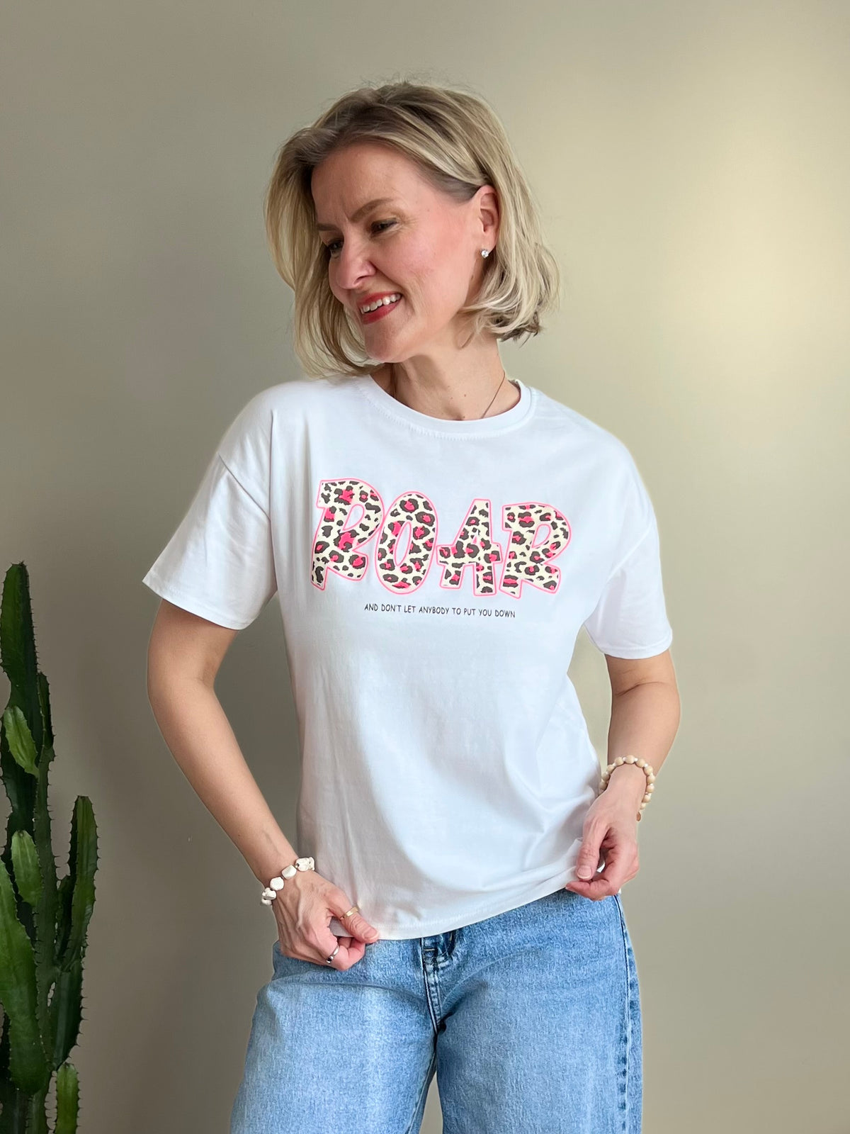 Roar -t-paita, valkoinen / pinkki