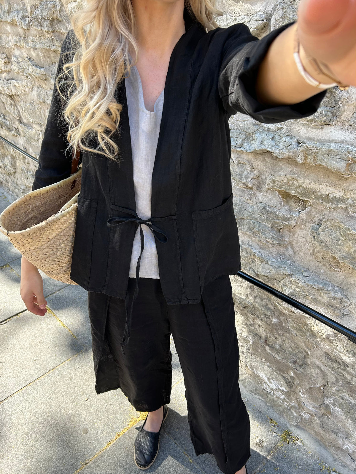 Lyda linen blazer, black
