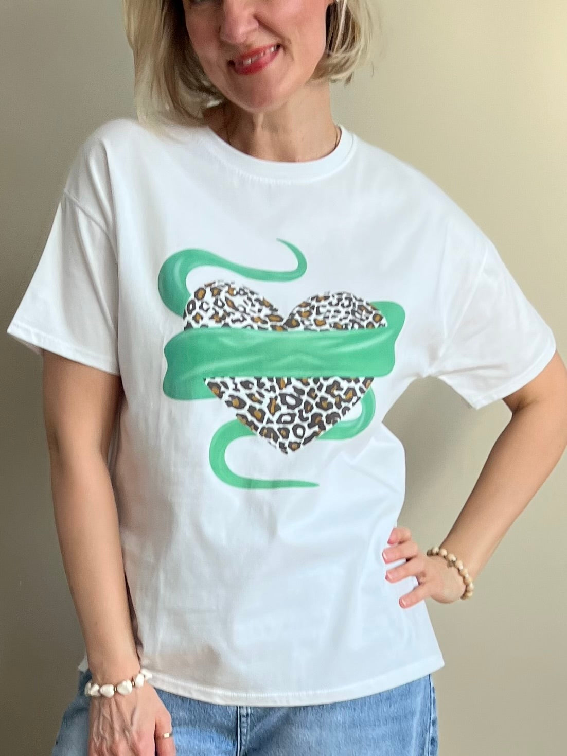 Heart -t-paita, valkoinen / vihreä