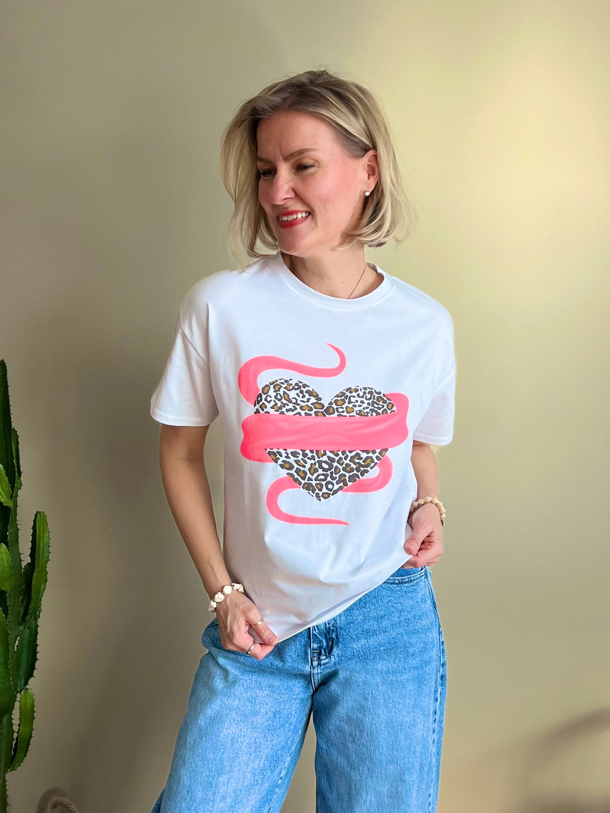 Heart -t-paita, valkoinen / pinkki