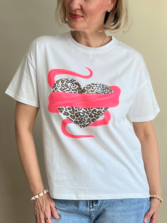 Heart -t-paita, valkoinen / pinkki