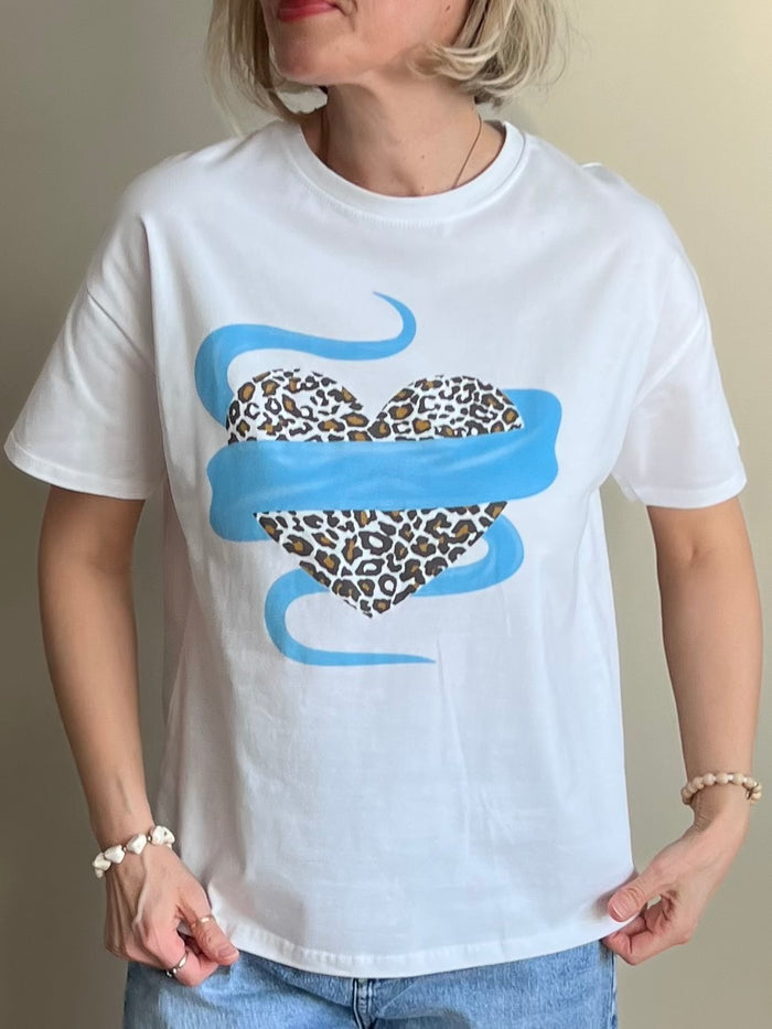 Heart -t-paita, valkoinen / sininen